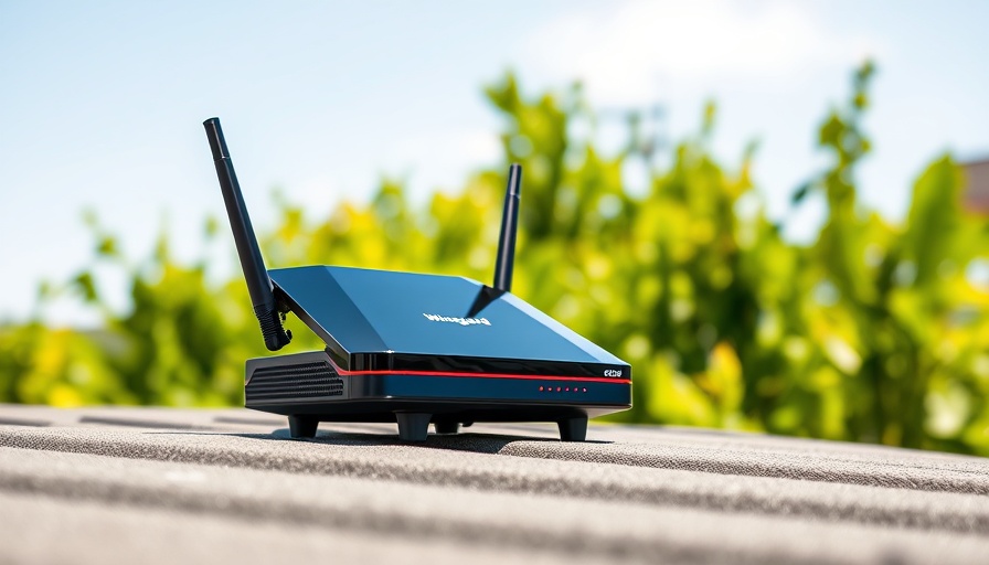 Black Winegard Air 360+ router installed on a roof, sunny green background.