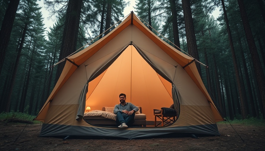 Innovative glamping gear setup in a forest environment.
