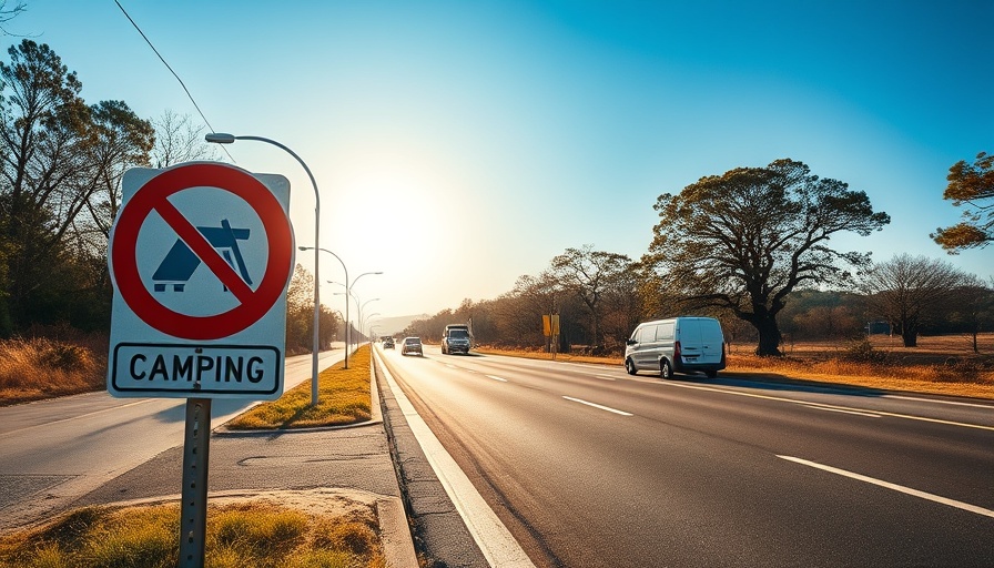 Urban roadside with 'No Camping' sign, Glamping Guides Australia
