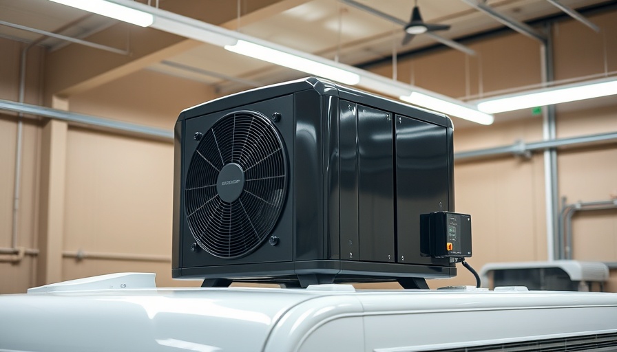 Modern black RV air conditioner installed on a rooftop