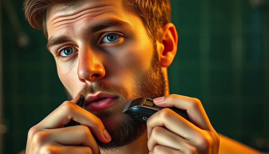 Man grooming beard with trimmer at Philips OneBlade Barbershop Pop-Up.