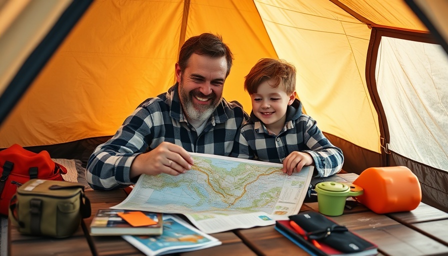 Father's Day gift ideas for glamping - father and son planning trip