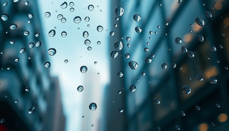 Raindrops reflecting urban architecture during Salt Lake City October rain.