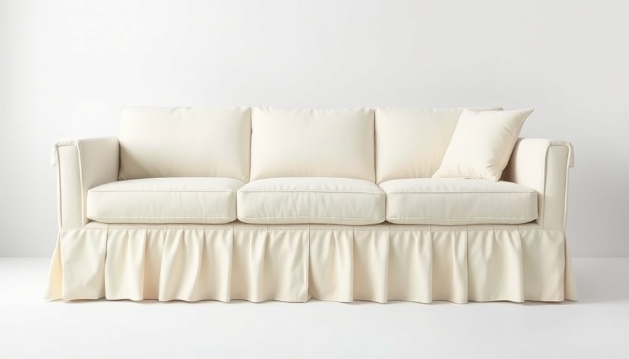 Elegant cream sofa with skirt, highlighting 2025 skirted furniture trends.
