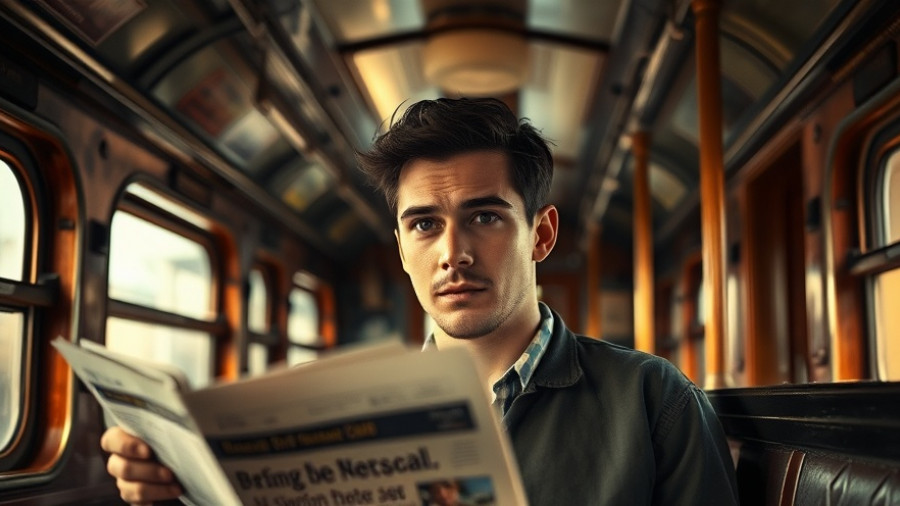 Helmuth Hübener in a train, holding newspaper, resistance against Nazis.