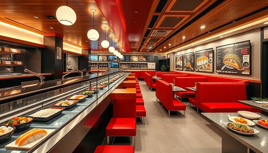 Sleek conveyor belt sushi restaurant in Sugar House with modern decor.