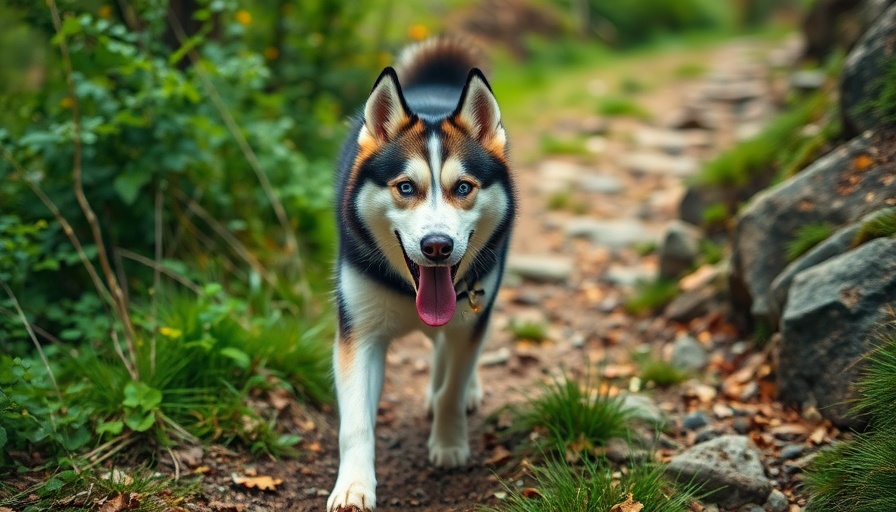 Energetic Husky hiking on Wasatch trail.