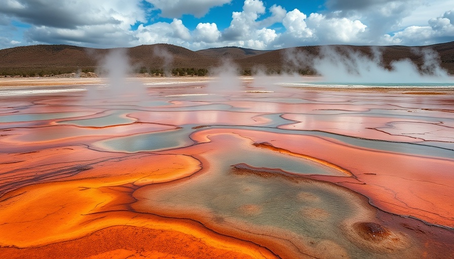 Geothermal spring in national park with dramatic clouds, National Park Bingo.