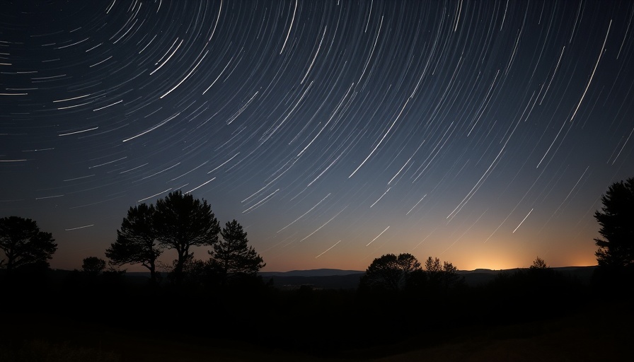Star trails over Utah's Southern Lights with silhouetted trees.