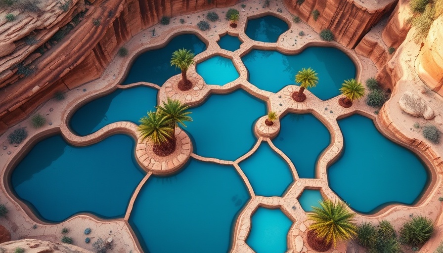 Stunning aerial view of Zion Canyon Hot Springs with blue pools.