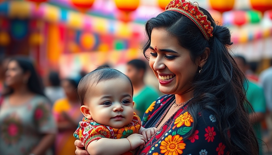 Latin America celebration with smiling woman and baby at festival