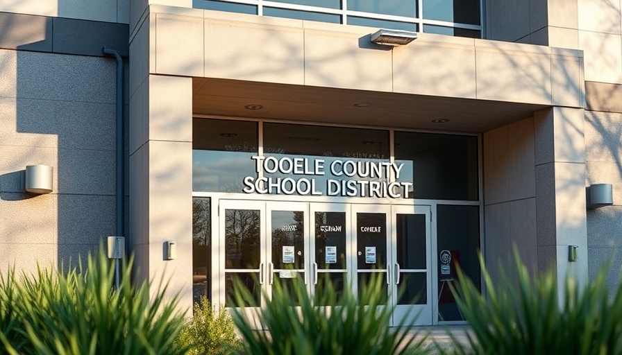 Tooele County School District building entrance with audit results context.