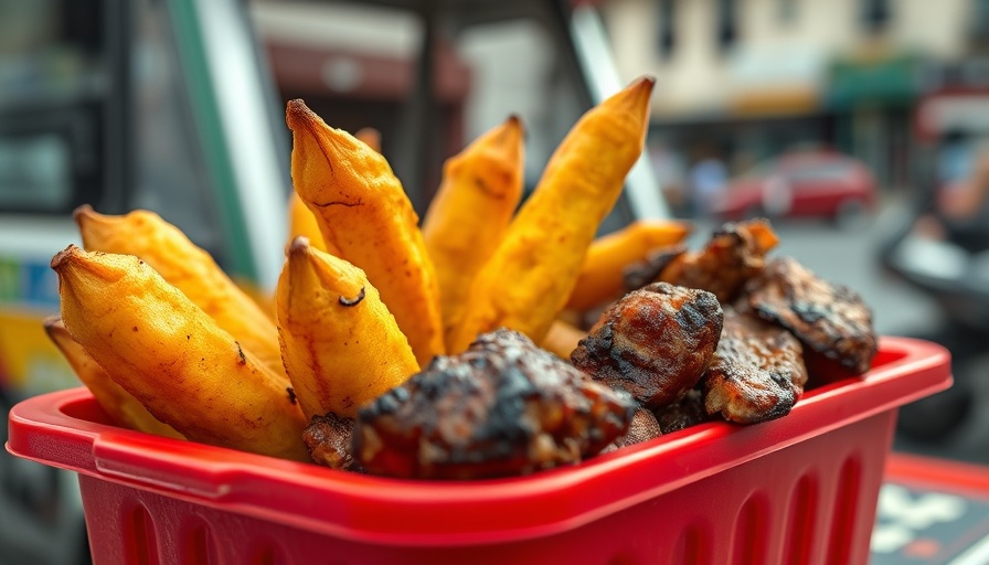 Haitian food truck in Salt Lake City serving fried plantains and grilled meat.