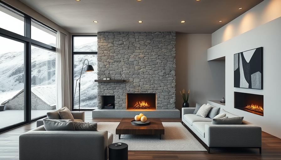 Contemporary mountain home design with modern living room and fireplace.