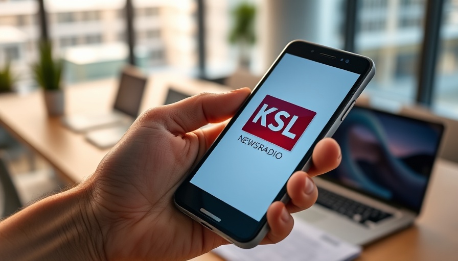 Salt Lake community initiatives app on smartphone in office.