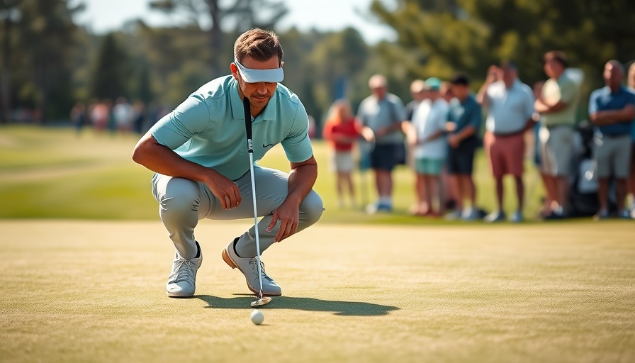 Golfer preparing putt at Utah Championship, daylight.
