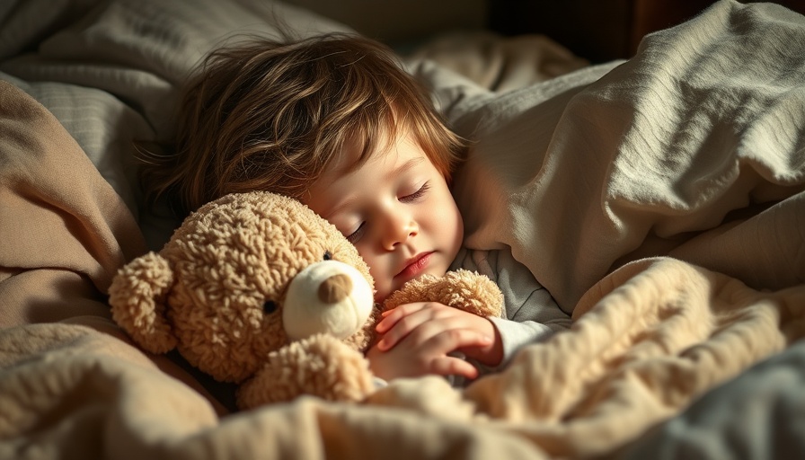 Child sleeping with teddy bear in dimly lit bedroom, emphasizing bedtime routines.