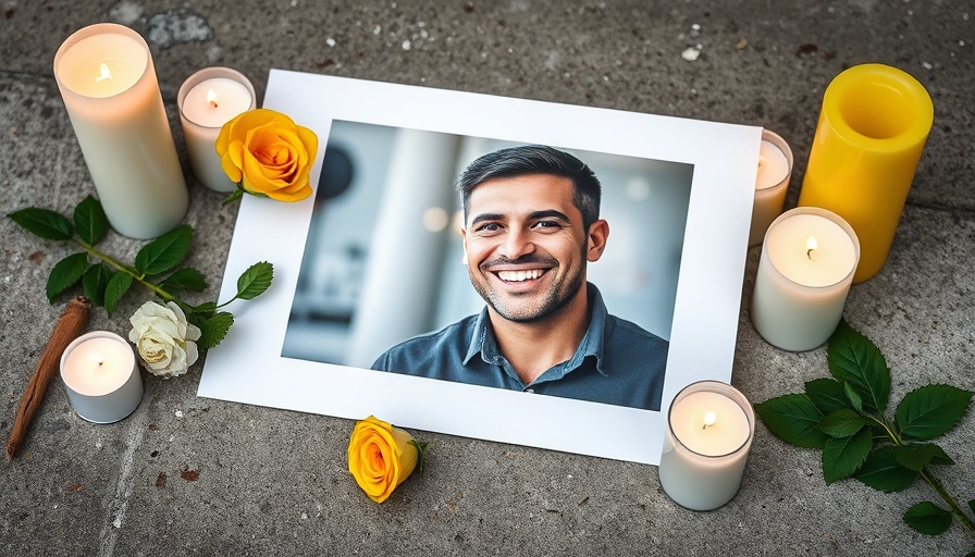 Memorial display for Ogden man with photo, rose, and candles.