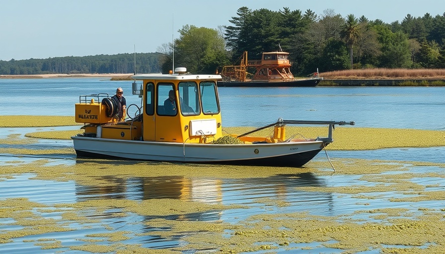 Utah Lake algae harvesting boat in action