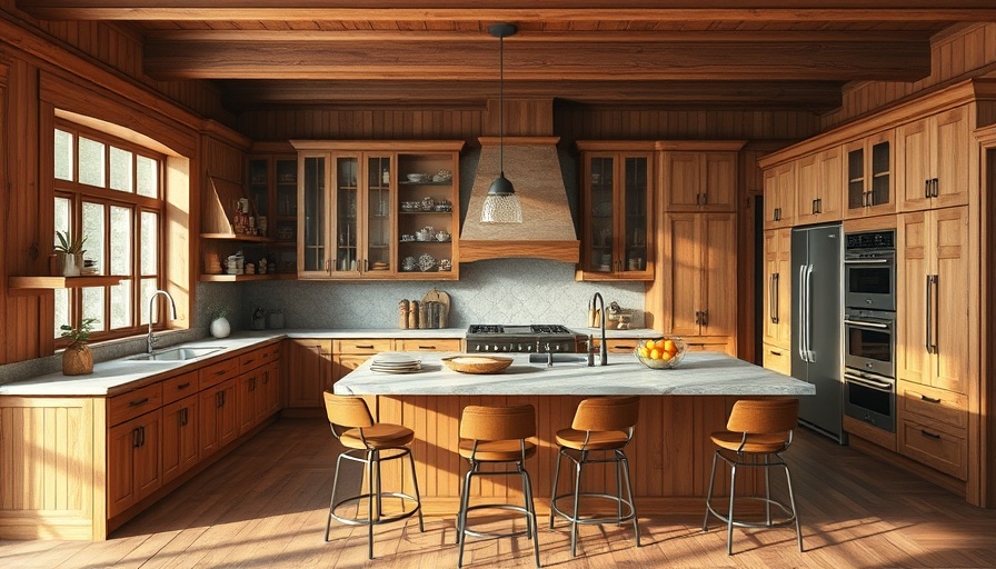 Rustic kitchen remodel with wooden cabinets and stone countertops.