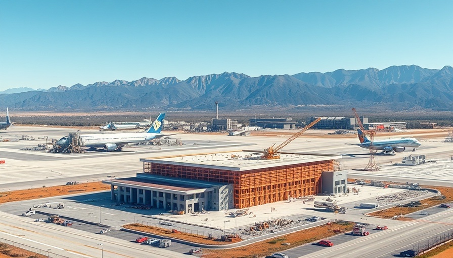 Aerial view of Spanish Fork flight school construction at an airfield.