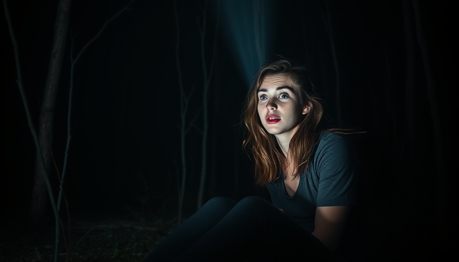 Illuminated woman in woods during Post Malone stalker incident.