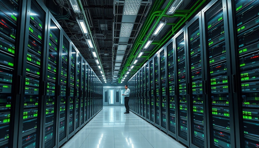 Inside the world's largest data center campus showing server racks and technician.