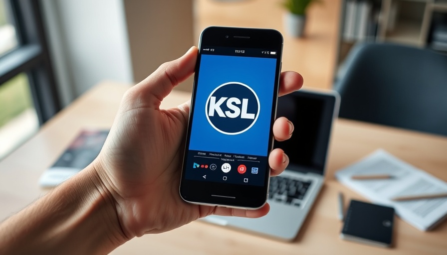 KSL NewsRadio app in smartphone, promoting Salt Lake City Community Connections