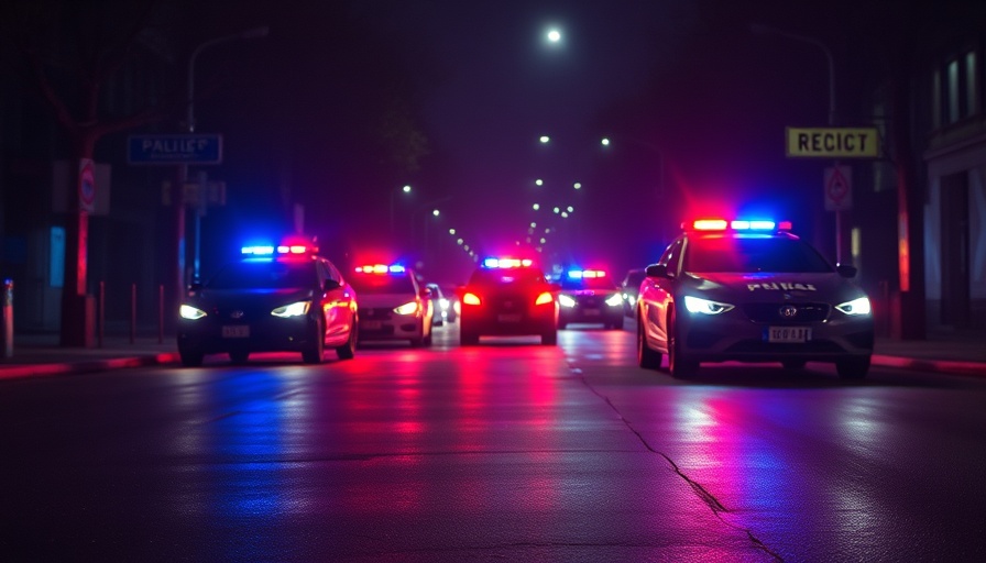 Police vehicles with flashing lights honoring fallen officers.