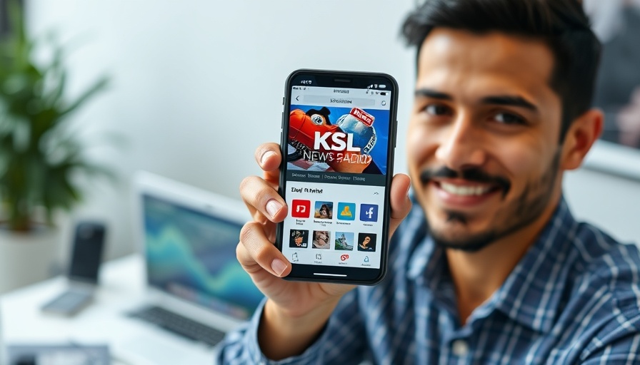 KSL News Radio app displayed on phone in office setting.