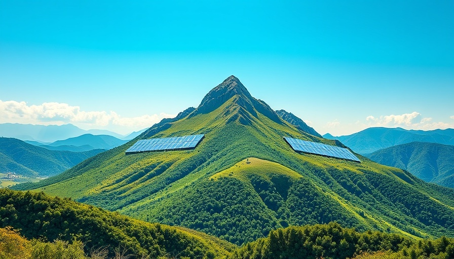 Conceptual solar-powered mountain monogram under sunny skies.