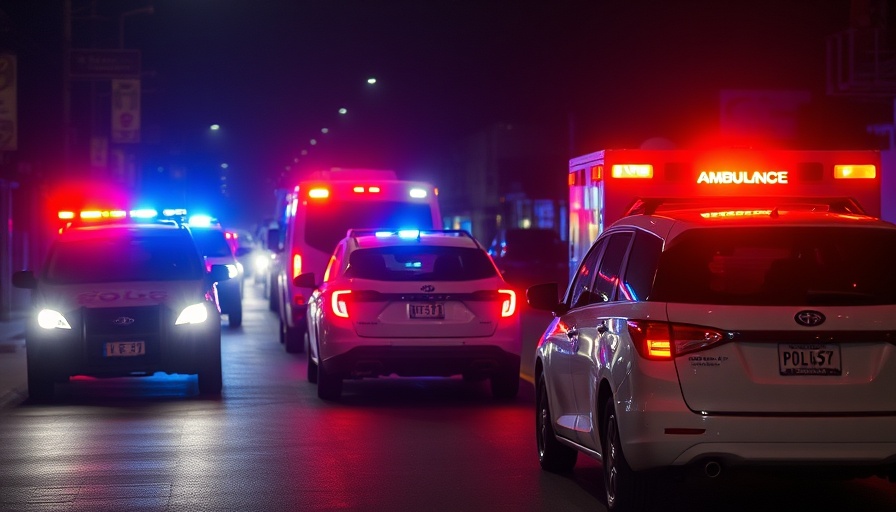 Emergency vehicles responding at night to the Tremonton police officers shooting tragedy.