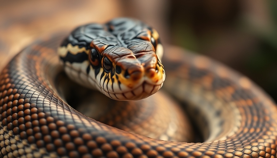 Close-up of coiled rattlesnake emphasizing detailed scales in natural light.
