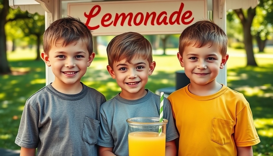 Three boys at a lemonade stand fundraiser for fallen police officers.