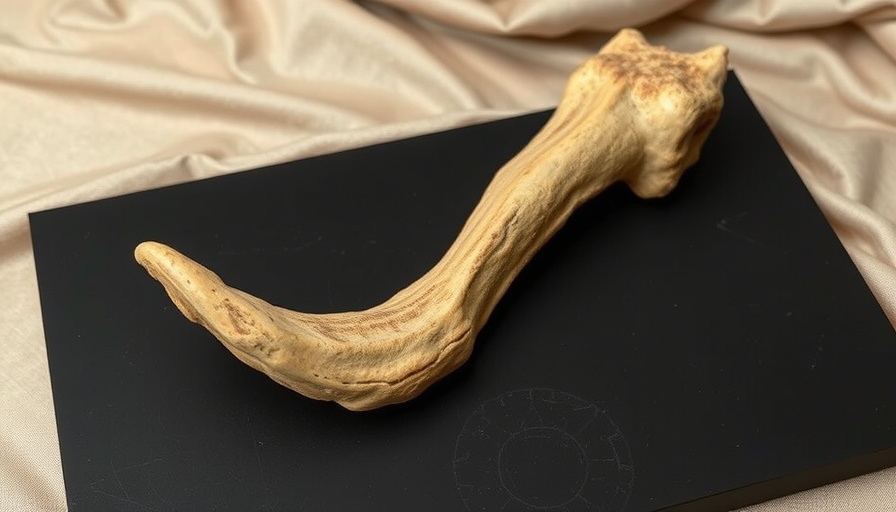 Prehistoric camel fossil bone from Utah on black cloth.