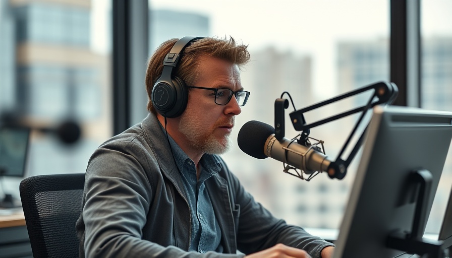 Radio host discussing issues related to Salt Lake City homeless campus in studio.