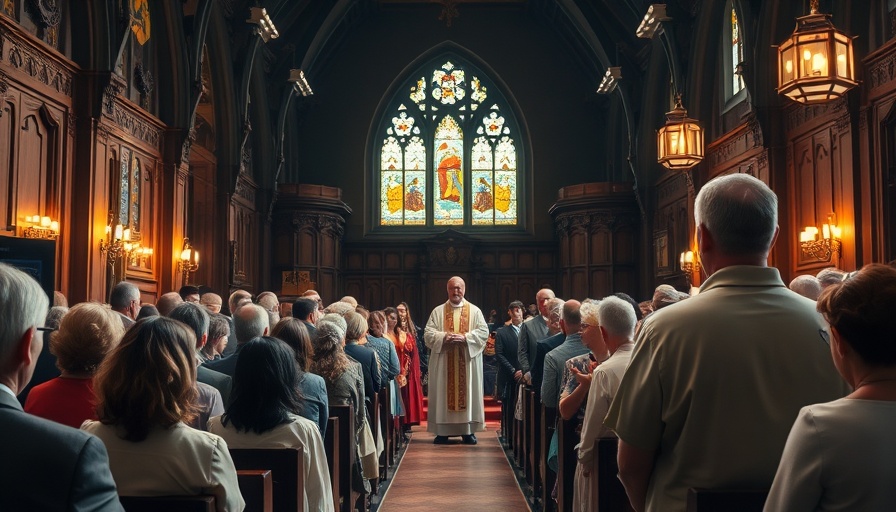 Increase in church attendance after tragedy with a solemn congregation.