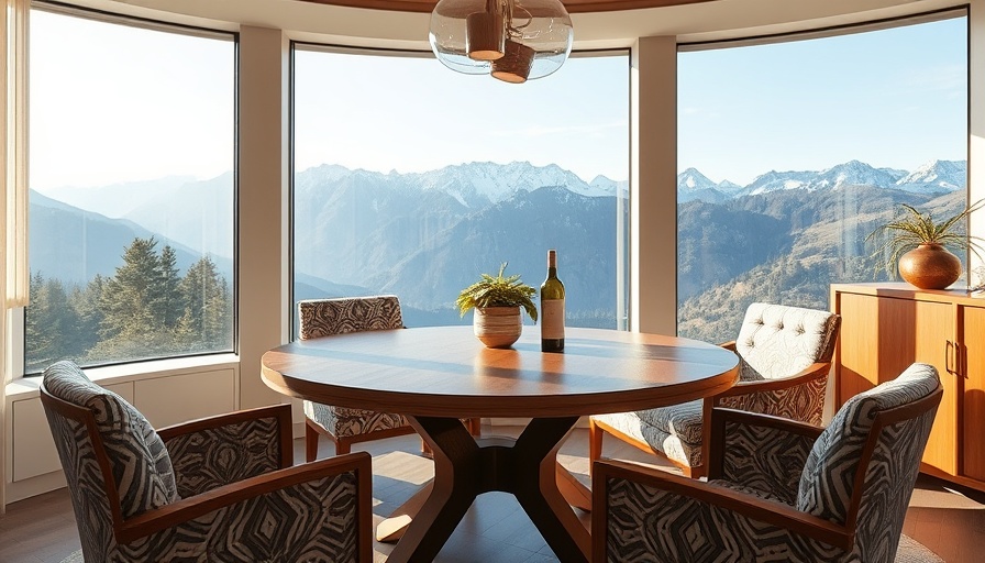 Elegant home design Deer Valley dining area with mountain view.