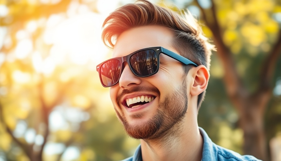 Smiling man outdoors, enjoying sunny day with sunglasses.