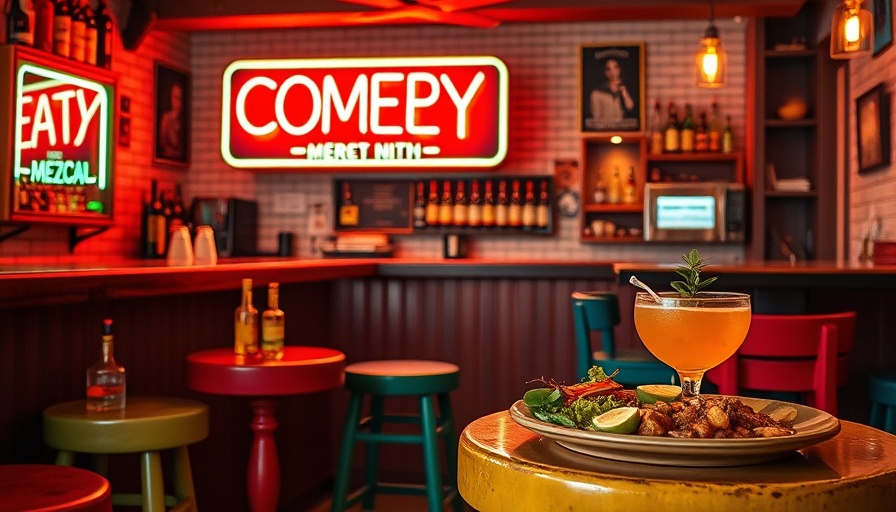 Mezcal & Mole Comedy Night venue in Oakland with colorful bar and food.