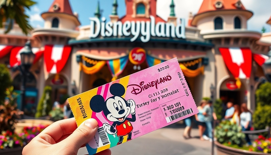 Colorful Disneyland Park Hopper ticket with Mickey Mouse at park entrance.