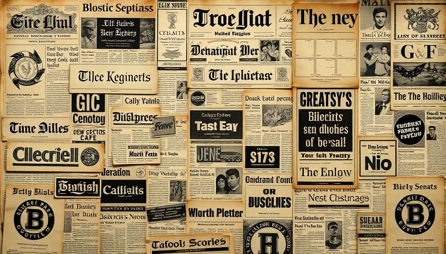 Sepia toned vintage newspaper collage depicting various headlines.