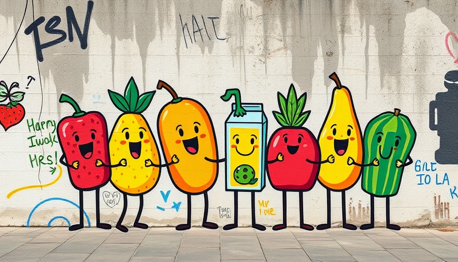 Colorful mural of cartoon food characters representing unity in San Francisco.