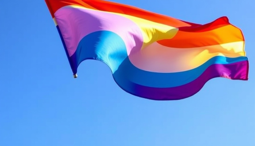 Transgender pride flag against blue sky.