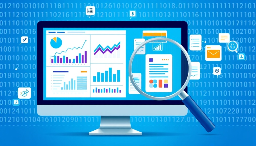 AI in Data Analytics concept with graphs and magnifying glass.