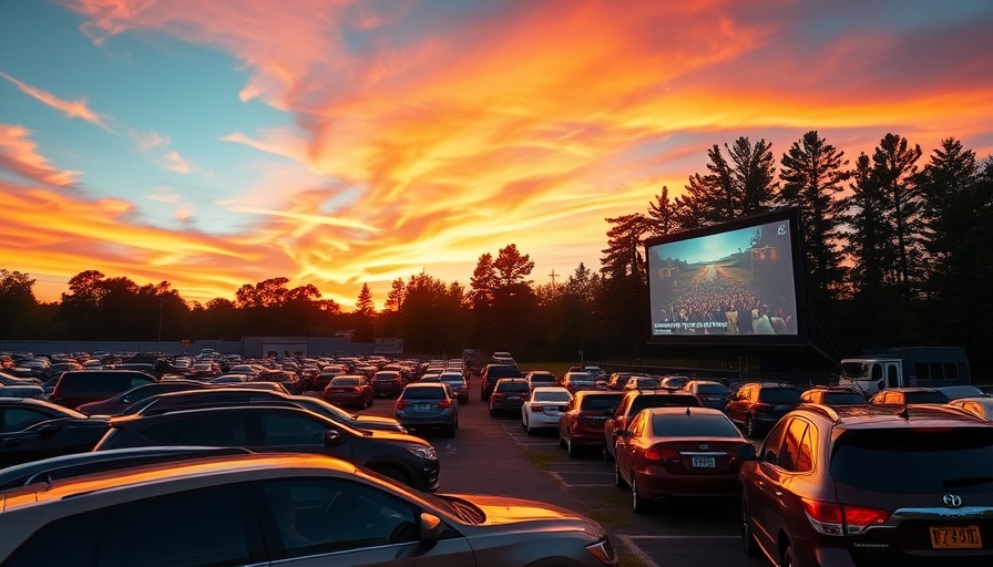 $6 Drive-In Movie Night in Concord & San Jose under sunset sky.
