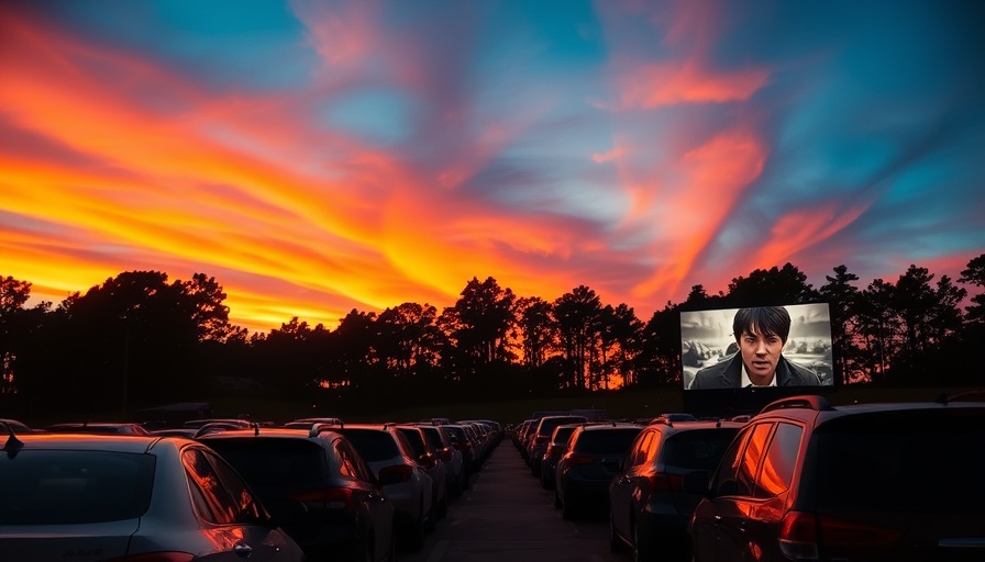 Drive-In Movie Night in Concord & San Jose under a vibrant sunset sky.