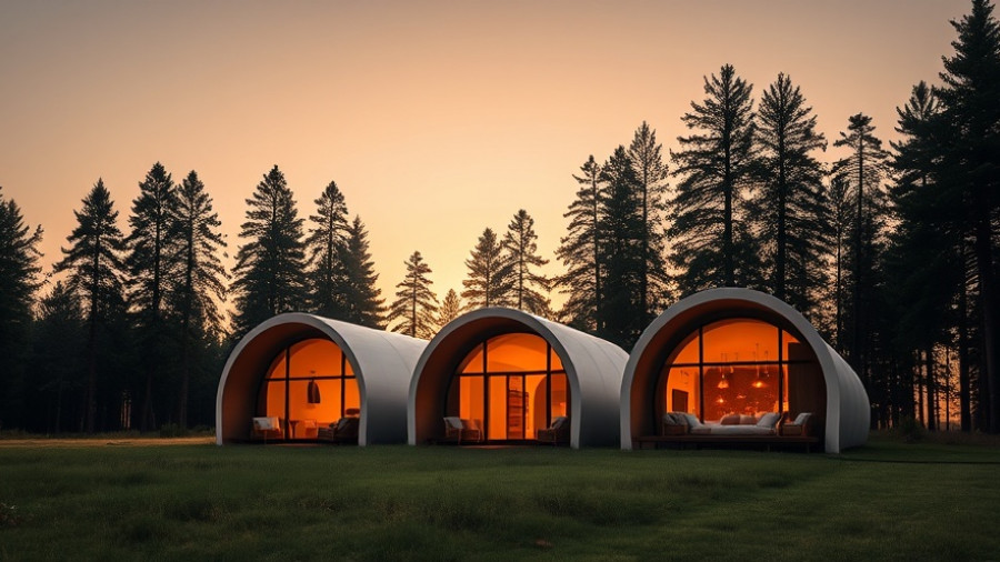 Unique Yosemite Airbnbs nestled in a serene woodland setting at sunset.