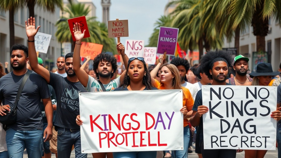 No Kings Day Protests participants marching with banners and signs.