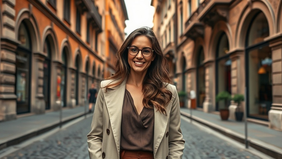 Woman showcasing Bologna travel style in vibrant street.